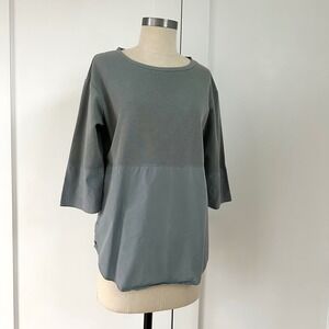 COS Mixed Media Knit and Poplin Top Sage Green Blue Grey XS P/N 0373740 8